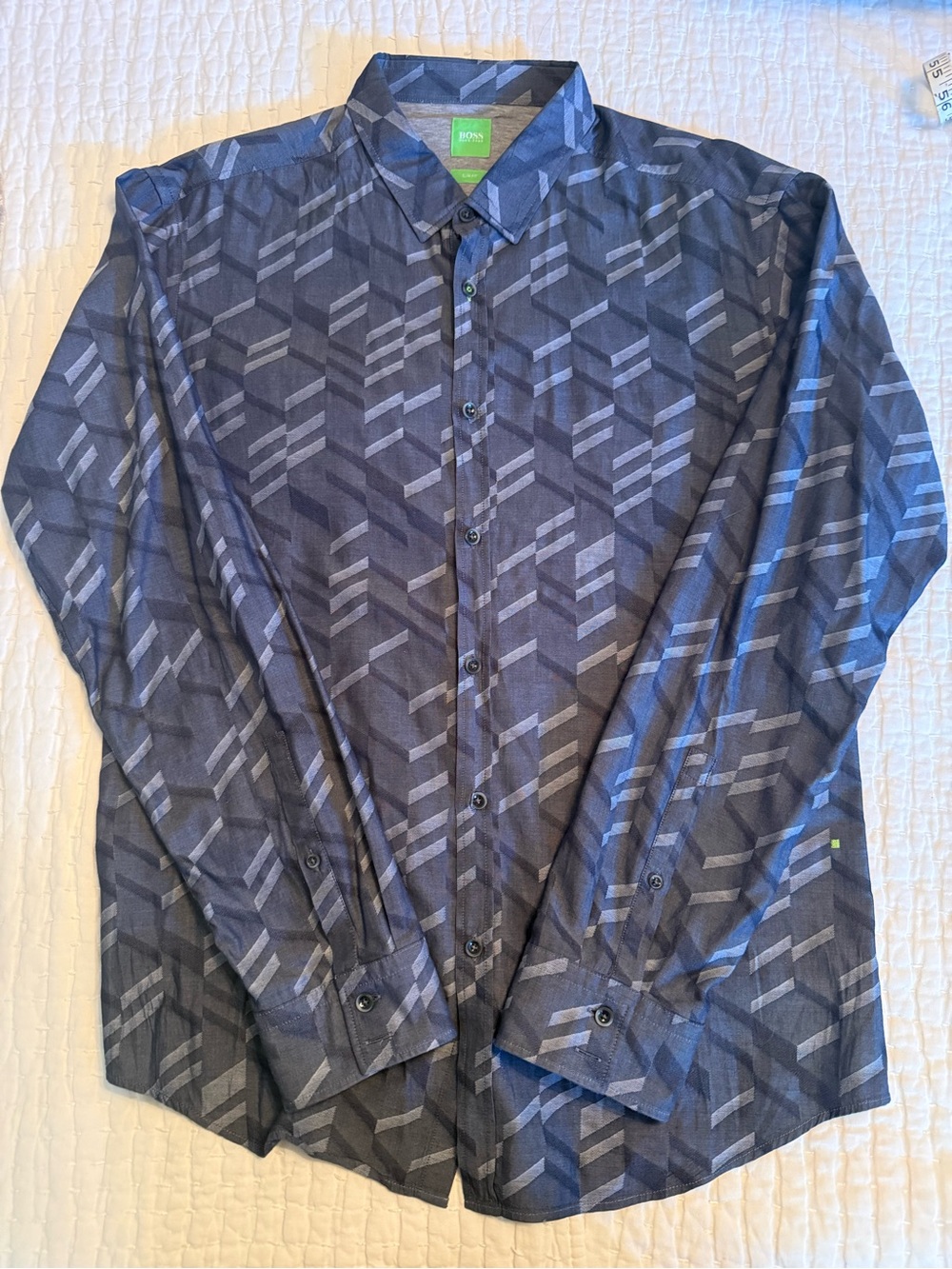 BOSS Hugo Boss Slim Fit XL Geometric Print Cotton Button Up Shirt